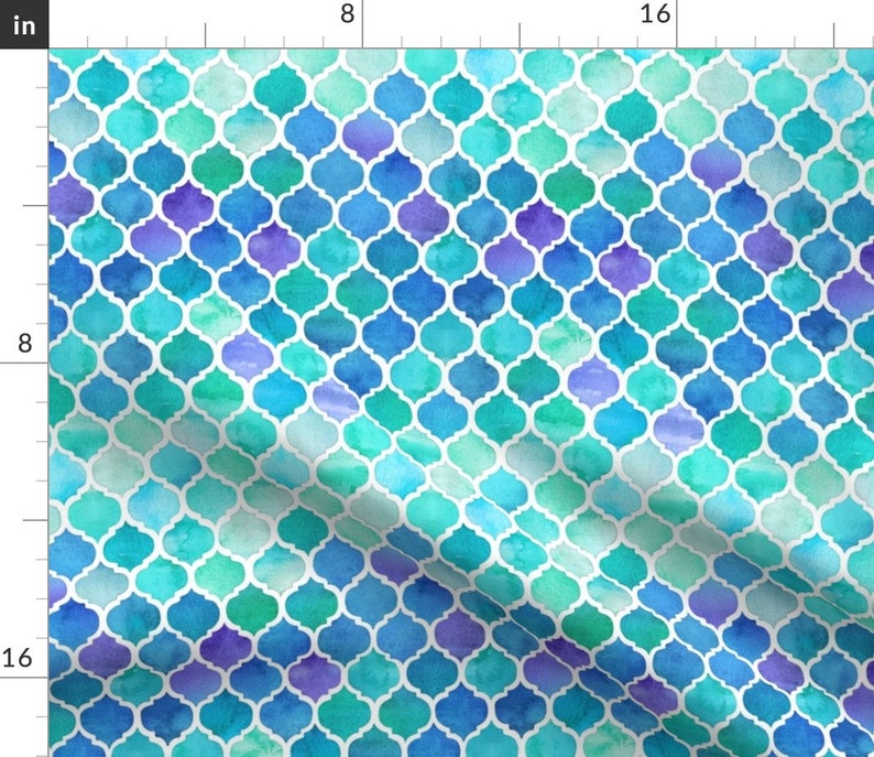 Quatrefoil Table Runner Blue and Green Moroccan Pattern by Etsy