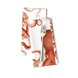 Nautical Dinner Napkins (Set of 2) - Octopus Oasis In Coral  by willowlanetextiles - Marine Sea Beach Ocean Cloth Napkins by Spoonflower