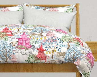Chinoiserie Bedding - Party Leopards In Pagoda Forest by danika_herrick - Pagoda Leopards Cotton Sateen Duvet Cover OR Pillow Shams