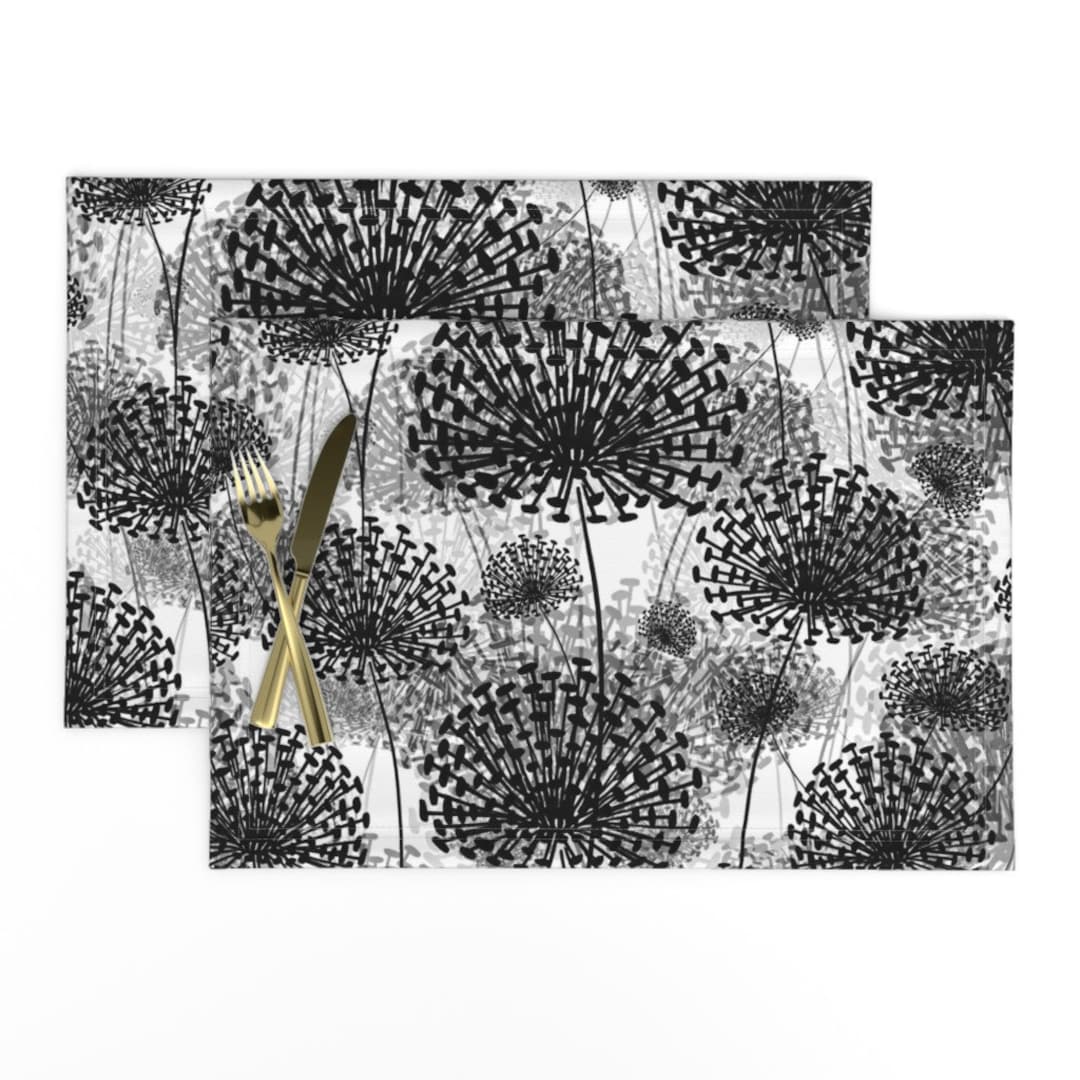 Black and White Placemats set of 2 Black and White Etsy