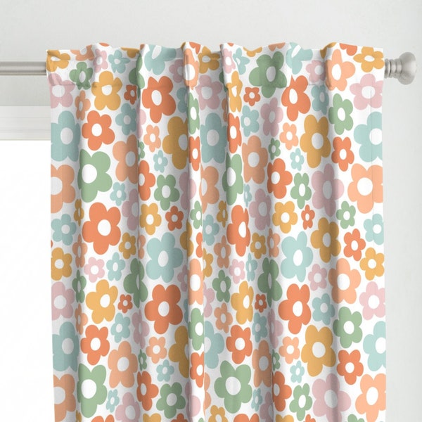 Retro Curtain Panel - Groovy Garden Large by nanshizzle - Whimsical Floral Sage Green Mustard Yellow Custom Curtain Panel by Spoonflower