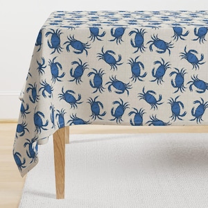 Crustacean Tablecloth - Blue Crab by lori_craffey_design - Nautical Blue Crab Ocean Sea Creature Cotton Sateen Tablecloth by Spoonflower