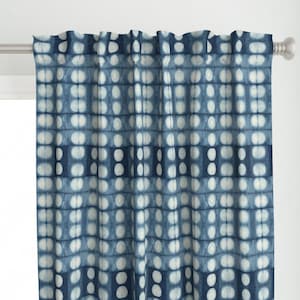 Shibori Circles Curtain Panel - Shibori Pleats by lily_studio - Indigo Ink Watercolor Tie Dye Custom Curtain Panel by Spoonflower