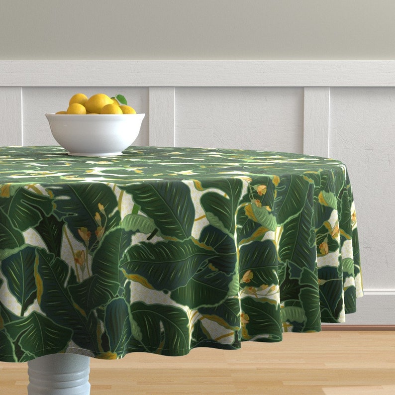Banana Leaves Round Tablecloth Jungle Polka by Etsy