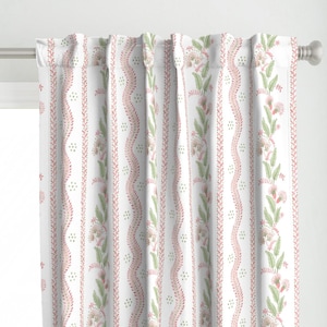 Pink Preppy Curtain Panel - Alexis With Spring Green by danika_herrick - Floral Stripe Grandmillennial Custom Curtain Panel by Spoonflower