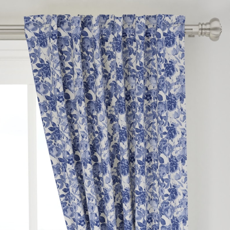 Victorian Curtain Panel Chinoiserie Blue Roses by utart Rose Custom Curtain Panel by Spoonflower