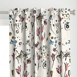 Wildflower Curtain Panel - Modern Botanical by vivsfabulousmess - Spring Botanical Bright Pastel  Custom Curtain Panel by Spoonflower