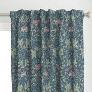 William Morris Curtain Panel - Victorian Damask Foliage by bloomerydecor - Teal Leaves Vintage Floral Custom Curtain Panel by Spoonflower