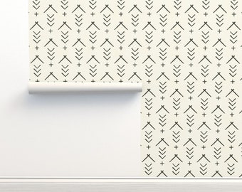 Mudcloth Commercial Grade Wallpaper - Mudcloth Arrows Olive by littlearrowdecor - Southwestern Boho Wallpaper Double Roll by Spoonflower