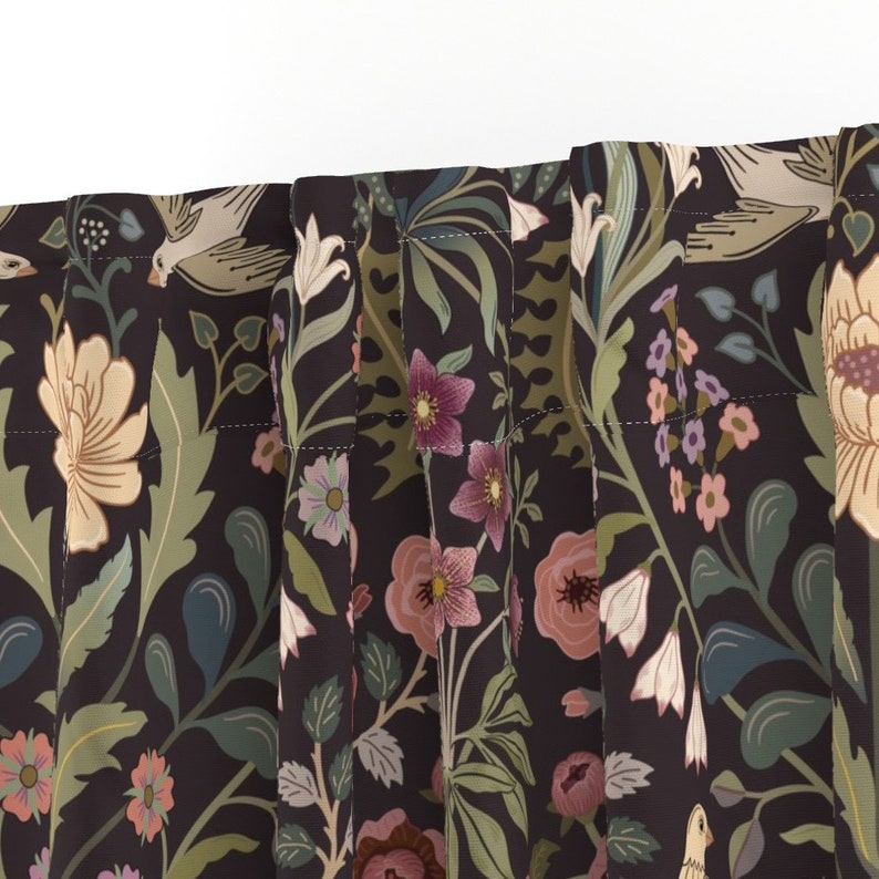 Traditional Floral Curtain Panel Lively Garden by misentangledvision Folk Art Birds Victorian Custom Curtain Panel by Spoonflower image 3