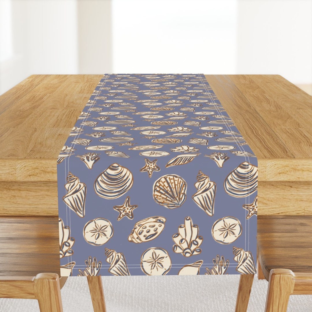 Seashells on Blue Table Runner - Seashells by Vivieandashpatterns ...
