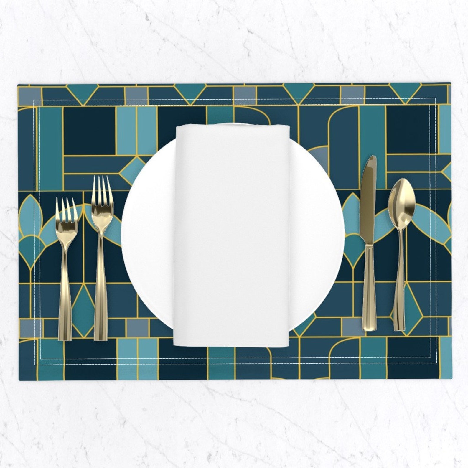 Floral Art Deco Placemats set of 2 Art Deco Stained Window Etsy