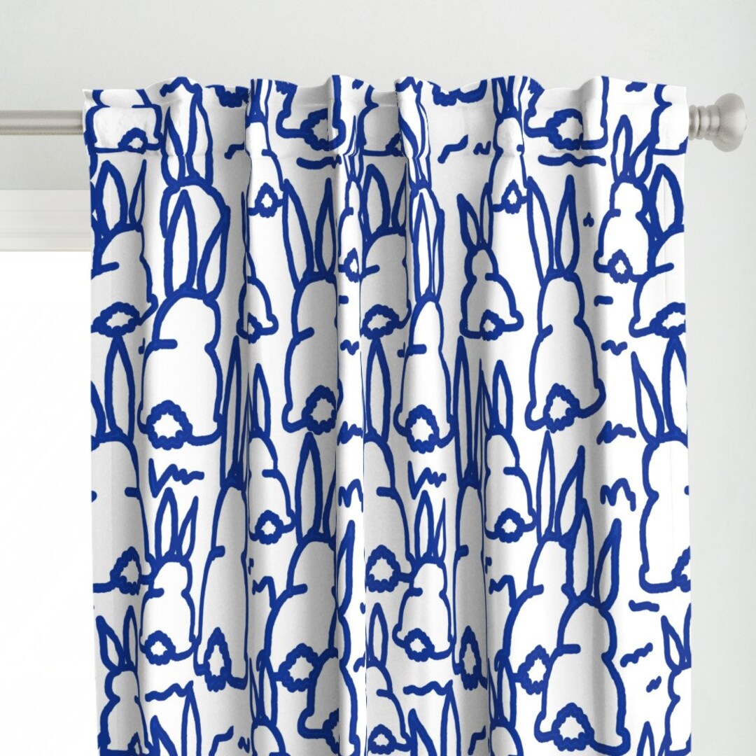 Rabbit Curtain Panel Blue Bunny Bottoms by Etienne Spring Woodland ...