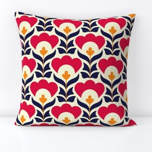 Vintage Flowers Throw Pillow - Retro Tulips by roucoucou - Summer  Hippie 1970s 1960s Pop Art  Decorative Square Throw Pillow by Spoonflower
