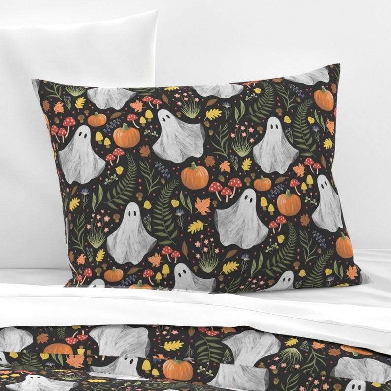 Cottagecore Ghosts Bedding - Woodland Autumn by 3rittanylane - Woodland Whimsical Cotton Sateen Duvet Cover OR Pillow Shams by Spoonflower image 2
