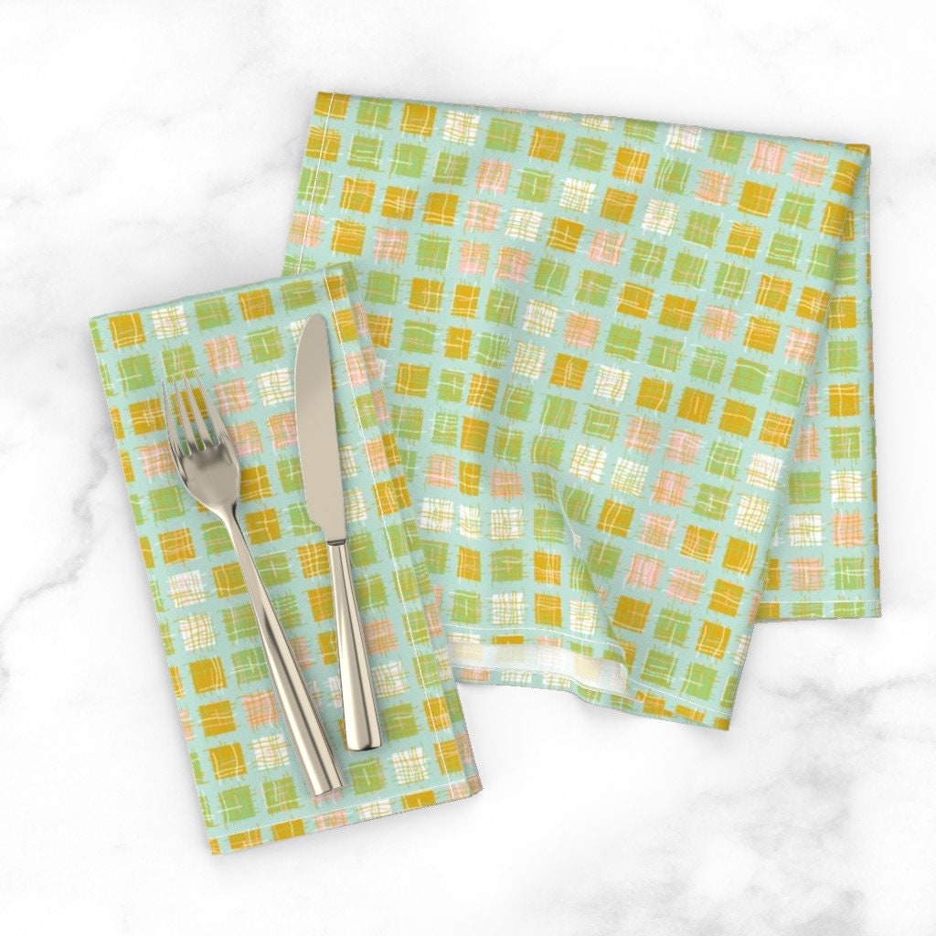 Discover Easter Plaid Square Patches Pastel Green Yellow Geometric Napkins