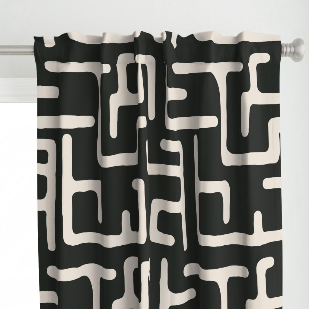 African Geometric Curtain Panel - Kuba Dark Green by domesticate - Abstract Lines Beige Geo Lines Custom Curtain Panel by Spoonflower