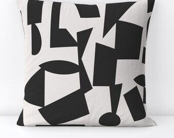 Bold Abstract Throw Pillow - Positive Negative by nathalie_robbins - Geometric  Black White Decorative Square Throw Pillow by Spoonflower