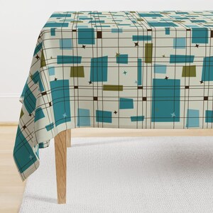 Teal Mid-century Tablecloth - Take 5 by studiofibonacci - Mod Retro Jazz Retro Vintage 1950s Cotton Sateen Tablecloth by Spoonflower