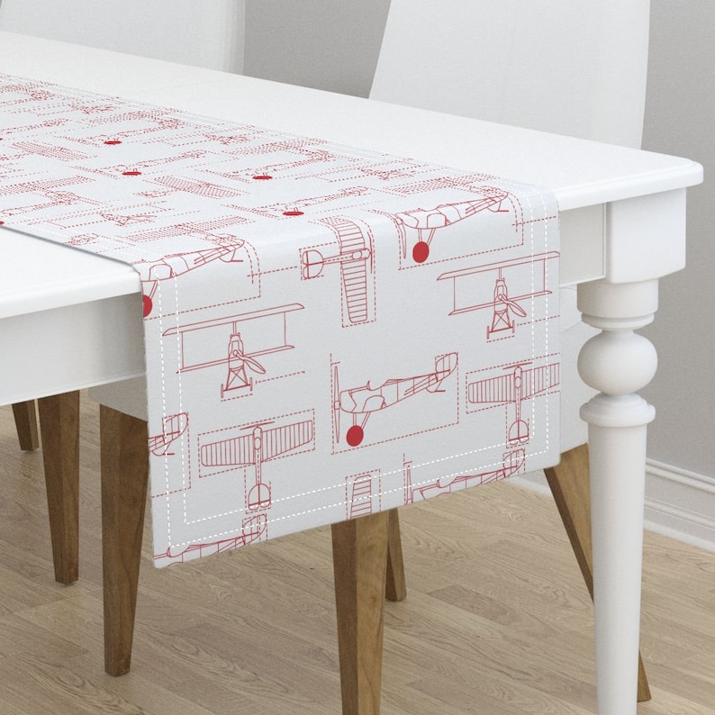 Red Planes Cotton Sateen Table Runner by Roostery with Spoonflower Airplane Table Runner red flight school blueprints by holli/_zollinger