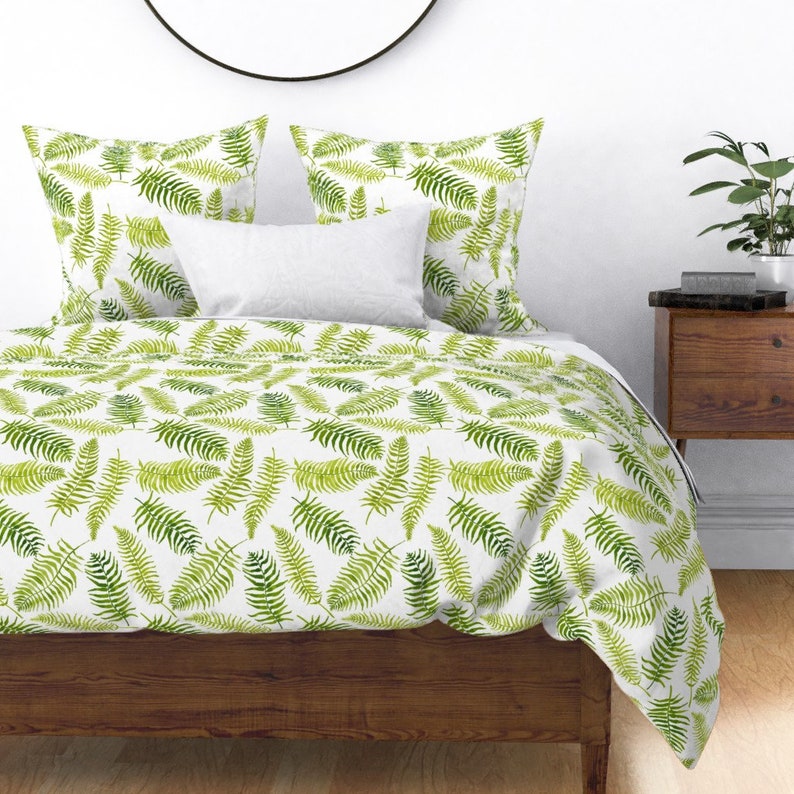 Green Duvet Cover Fernilicious by Limezinniasdesign Fern Etsy