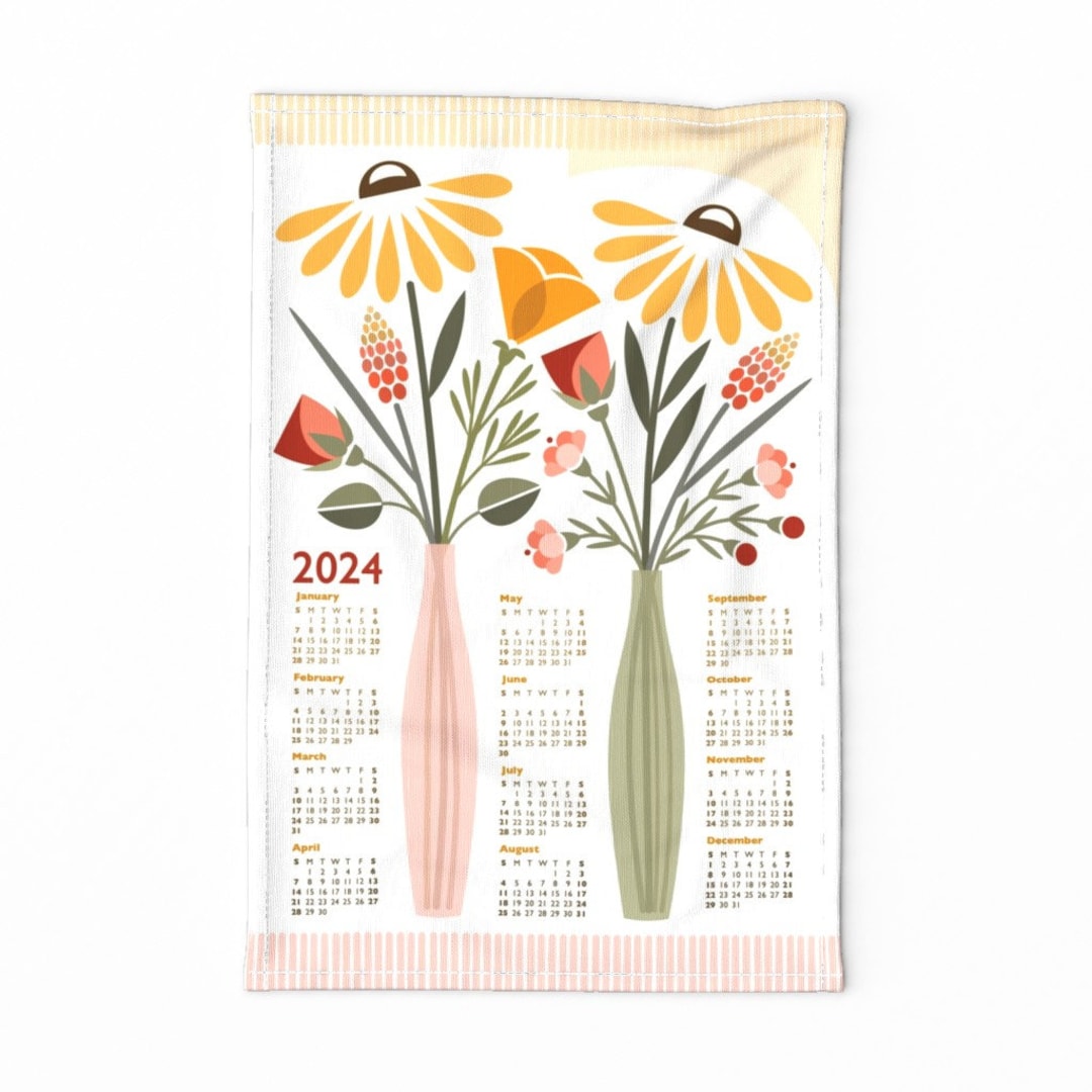 2024 Calendar Tea Towel 2024 Floral Bouquet by Leahsoha Tea Towel