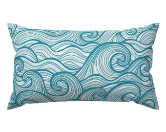 Ocean Waves Accent Pillow - Caribbean Sea by patricia_lima - Beach Sea Hawaii Coastal Surfing  Rectangle Lumbar Throw Pillow by Spoonflower