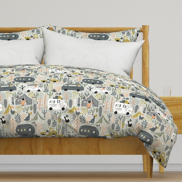 Gnomes Bedding - Gnome Nomads by amy_maccready - Camper Van Desert Camping Folklore Cotton Sateen Duvet Cover OR Pillow Shams by Spoonflower