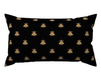 Napoleonic Bees Accent Pillow - Napoleonic Bees Gold Black by peacoquettedesigns - French Rectangle Lumbar Throw Pillow by Spoonflower