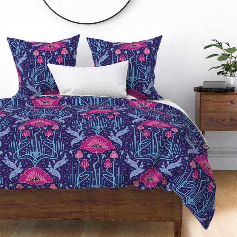 Jewel Tone Duvet Cover Art Nouveau Poppy by Bamokreativ Etsy
