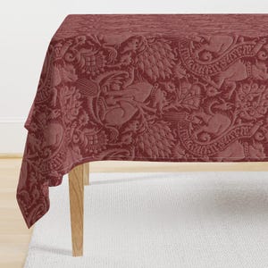 Dog Tablecloth - Renaissance Damask  Merlot by willowlanetextiles - Medieval Animal Renaissance Cotton Sateen Tablecloth by Spoonflower