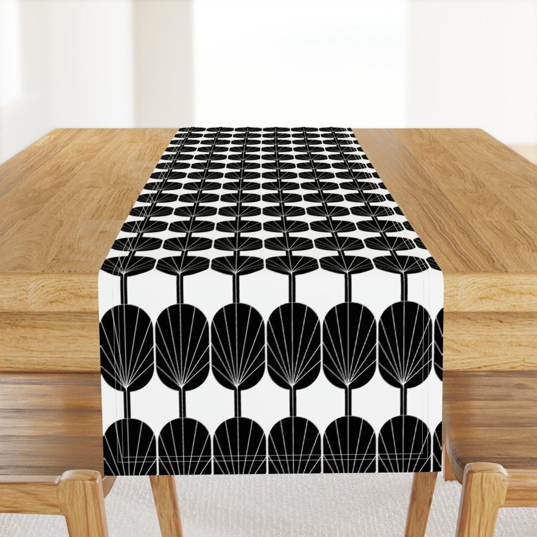 Art Deco Leaf Table Runner - Black White Monochrome Geometric 1920s ...