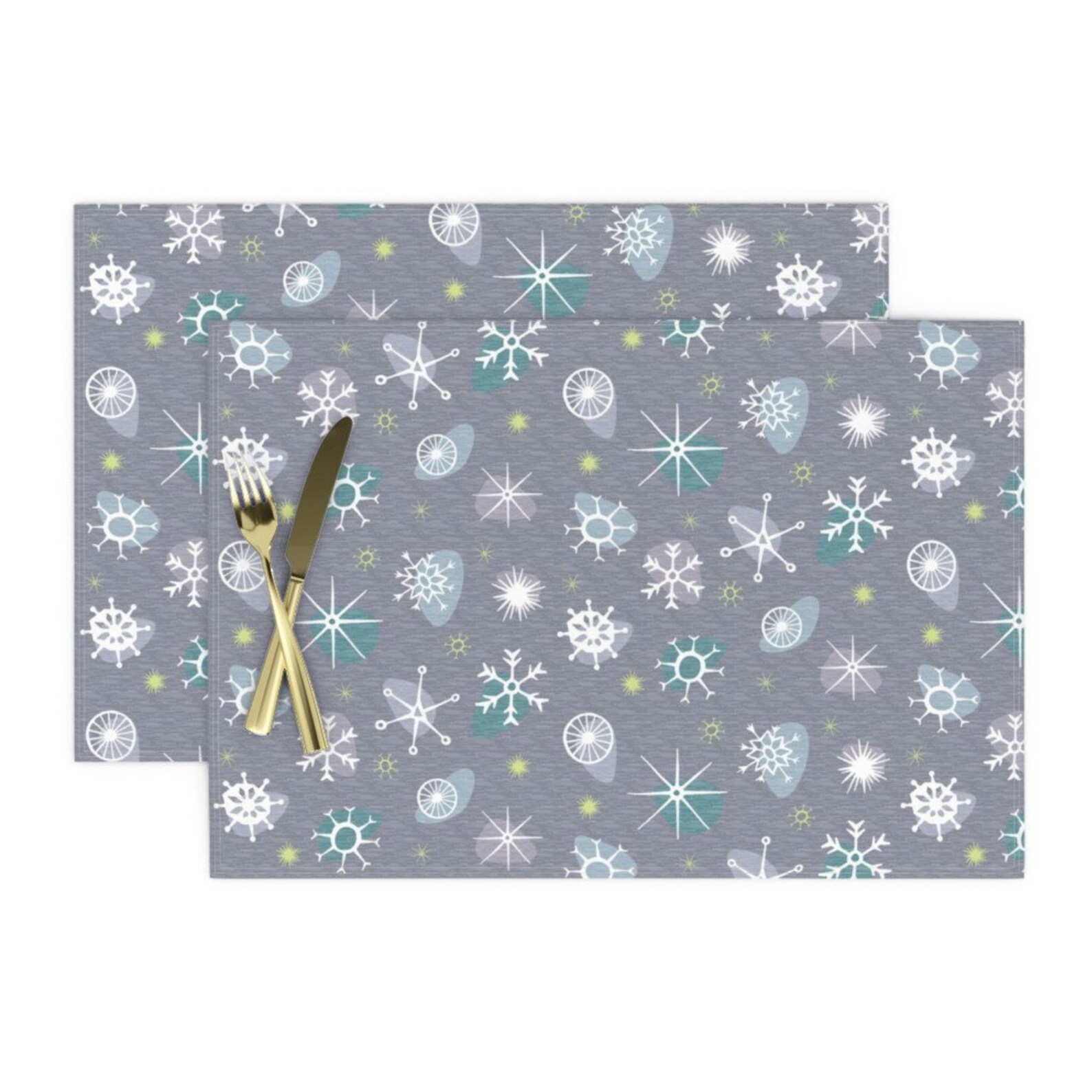 Christmas Placemats Set of 2 Silver Snow by Etsy