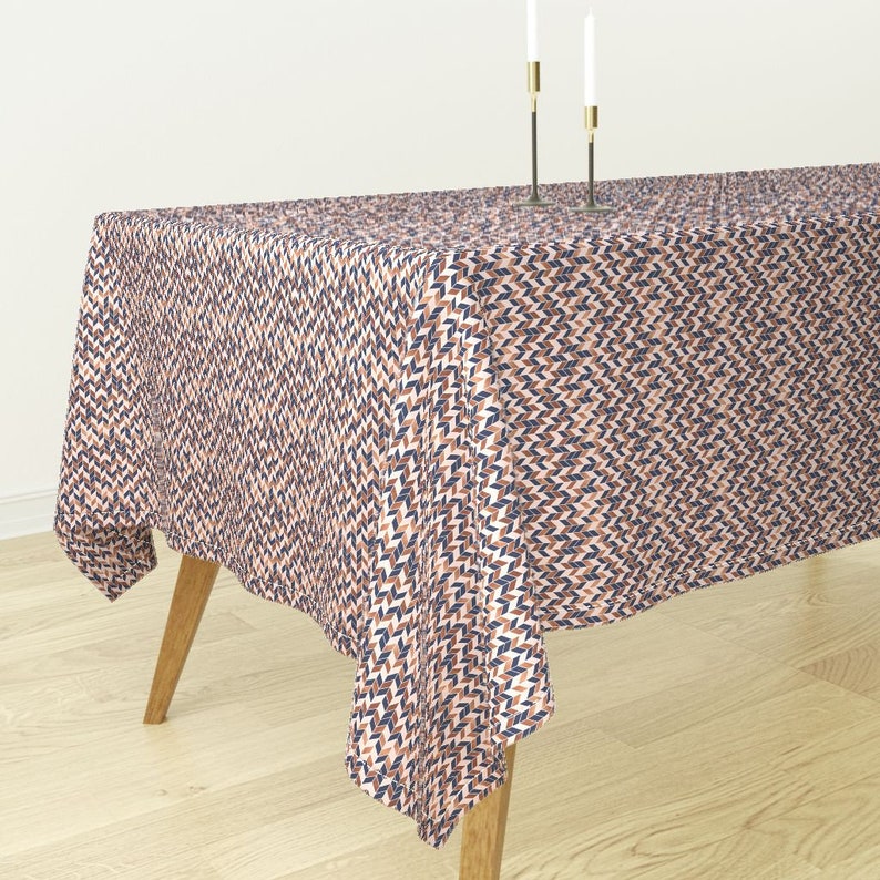 Mini Chevron Navy And Pink Cotton Sateen Tablecloth by Spoonflower Chevron Rose Pink Navy Blue by charlottewinter Herringbone Tablecloth