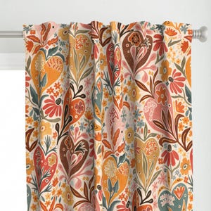Warm Boho Floral Curtain Panel - Pink Botanical Warm Colors Garden Bloom Custom Curtain Panel - Bohemian Love Floral by creativeinchi - image 1