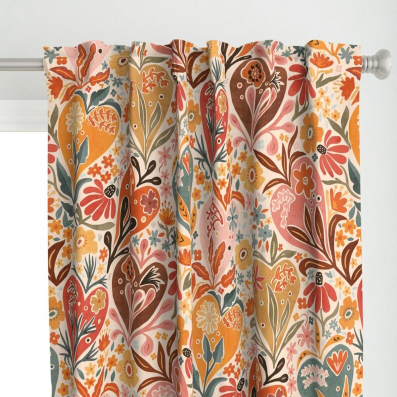 Warm Boho Floral Curtain Panel - Pink Botanical Warm Colors Garden Bloom Custom Curtain Panel - Bohemian Love Floral by creativeinchi - image 1