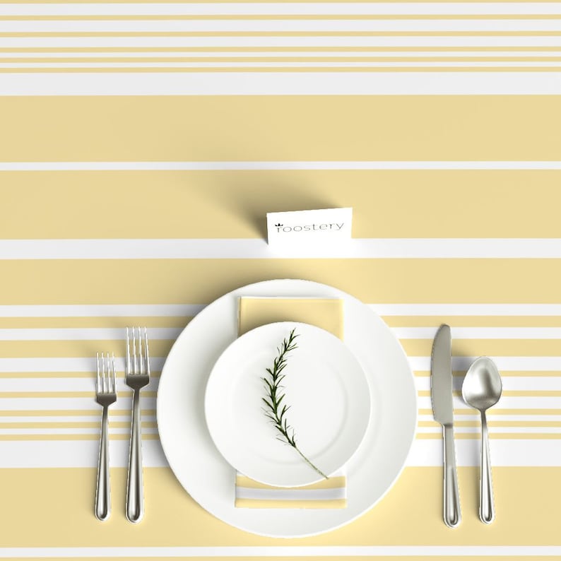 Scandinavian Style Cotton Sateen Tablecloth by Spoonflower Marine Nautical Tablecloth Pastel Lemon Stripe by studio/_textura