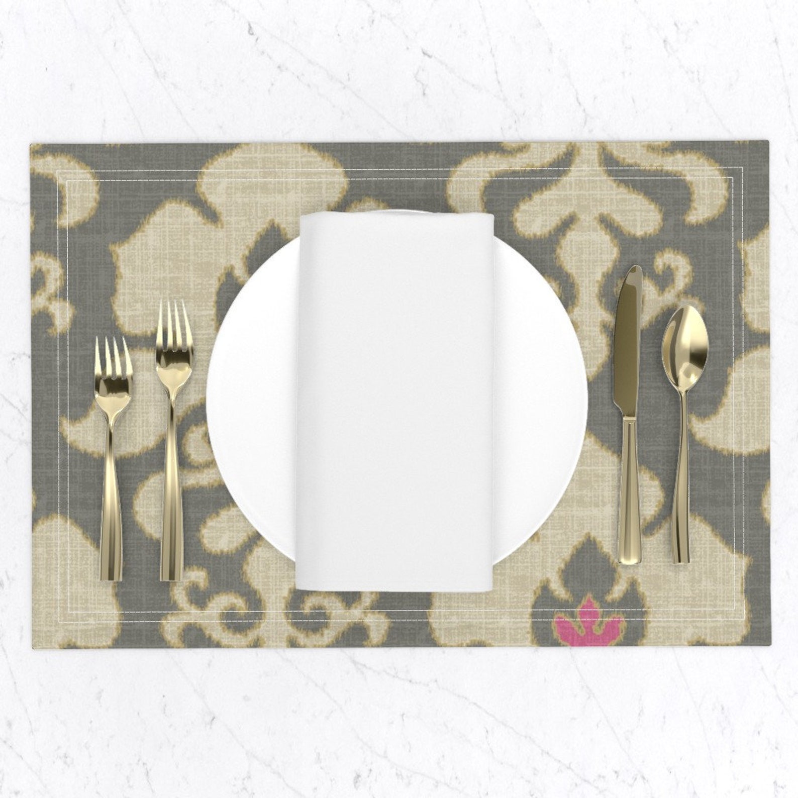 Damask Placemats set of 2 Ikat Frame Tweed Look by Etsy