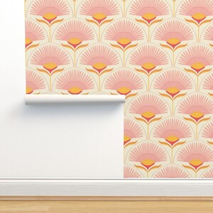 Palm Floral Non-Pasted Wallpaper - Aara by scarlet_soleil - Flowers Art Deco Simple Motif Mid Century Wallpaper Double Roll by Spoonflower
