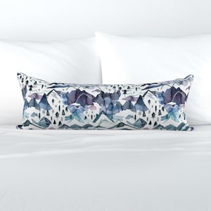 Blue Nature XL Lumbar Pillow - Mountains Landscape  by ninola-design - Mountains Forest Extra Large Rectangle Lumbar Pillow by Spoonflower