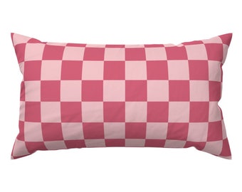 Jumbo Pink Checks Accent Pillow - Rosy Pinks by 3rittanylane - Y2k Checkerboard Rose Pink Blush Rectangle Lumbar Throw Pillow by Spoonflower