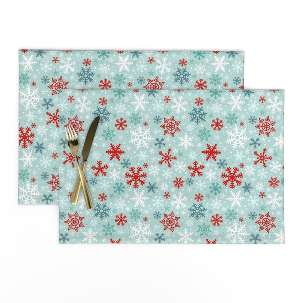 Christmas Placemats (Set of 2) - Snowflakes  by ejrippy - Snowflakes Winter Wonderland Snow Snowfall Blizzard Cloth Placemats by Spoonflower