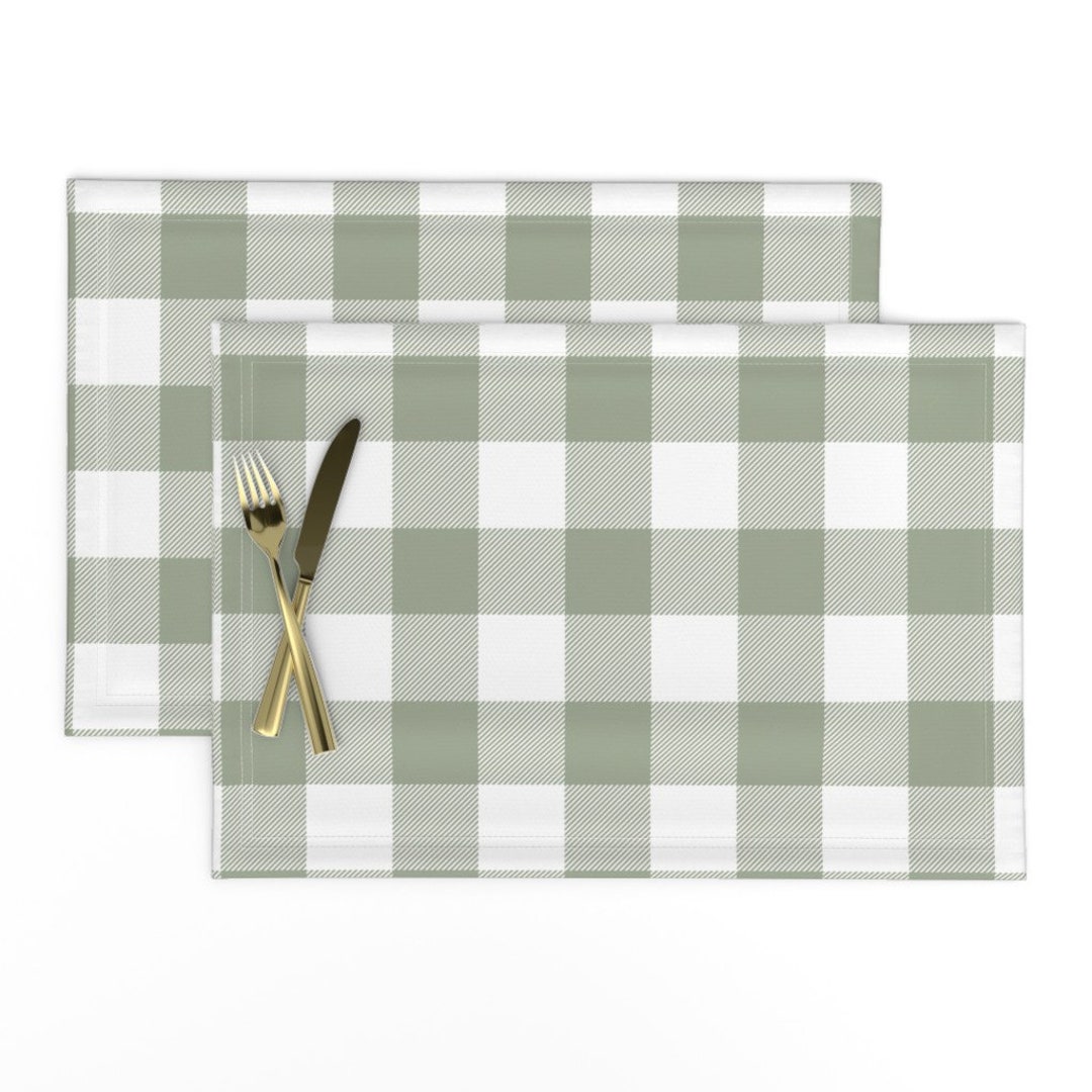 Sage Green and White Placemats set of 2 Sage Buffalo Plaid by Misstiina