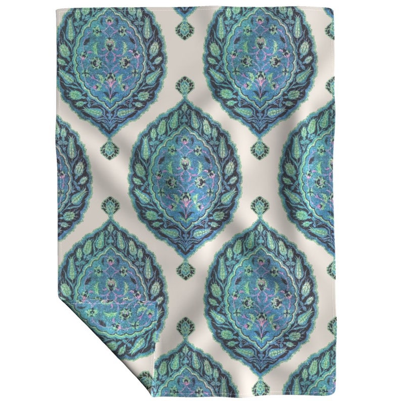 Boho Paisley Ogee Decor throw blanket with Spoonflower fabric Turkish Delight by peacoquettedesigns Throw Blanket