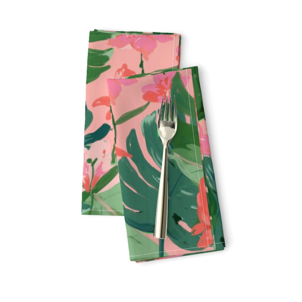 Tropical Foliage Dinner Napkins Set of 2 Floral Coral & Etsy