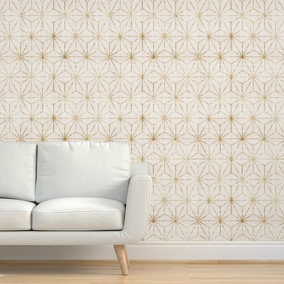 Sashiko Star Grasscloth Wallpaper Star Geo Cream Gold by - Etsy Sashiko Star Grasscloth Wallpaper Star Geo Cream Gold by - Etsy