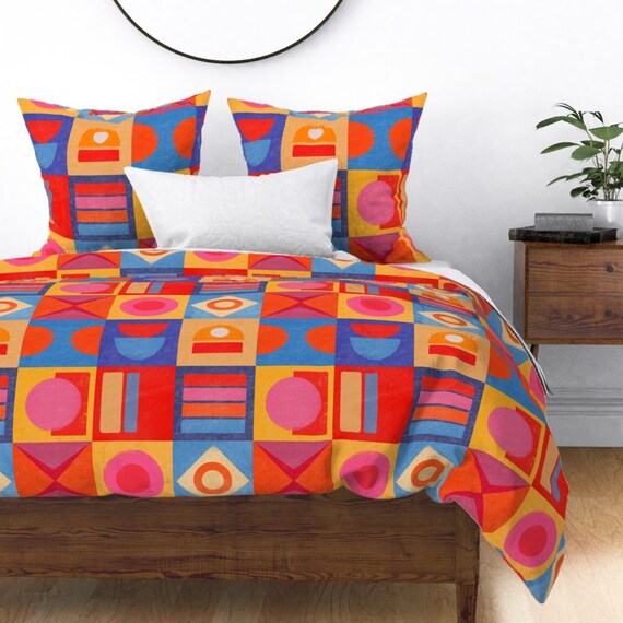 Bright Retro Geo Duvet Cover Retro Colour Block by Etsy