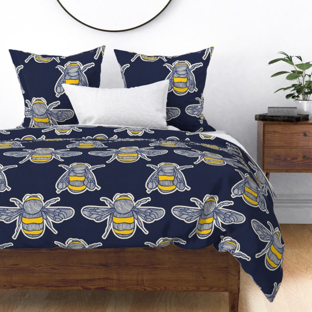 Bee Duvet Cover Bumblebee Buz Navy by Patricia_braune Etsy