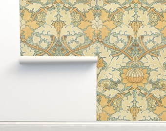 William Morris Non-Pasted Wallpaper Damask Victorian - Growing Damask Large by peacoquettedesigns Wallpaper Double Roll by Spoonflower