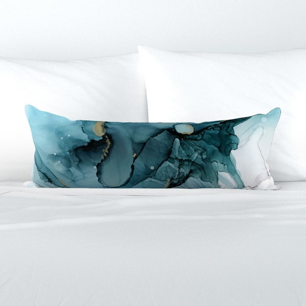 Abstract Marble XL Lumbar Pillow - Abstract Ocean Blue by dailymiracles - Teal Waves  Extra Large Rectangle Lumbar Pillow by Spoonflower